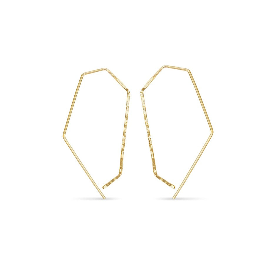 Gold geometric pull through hoop earrings