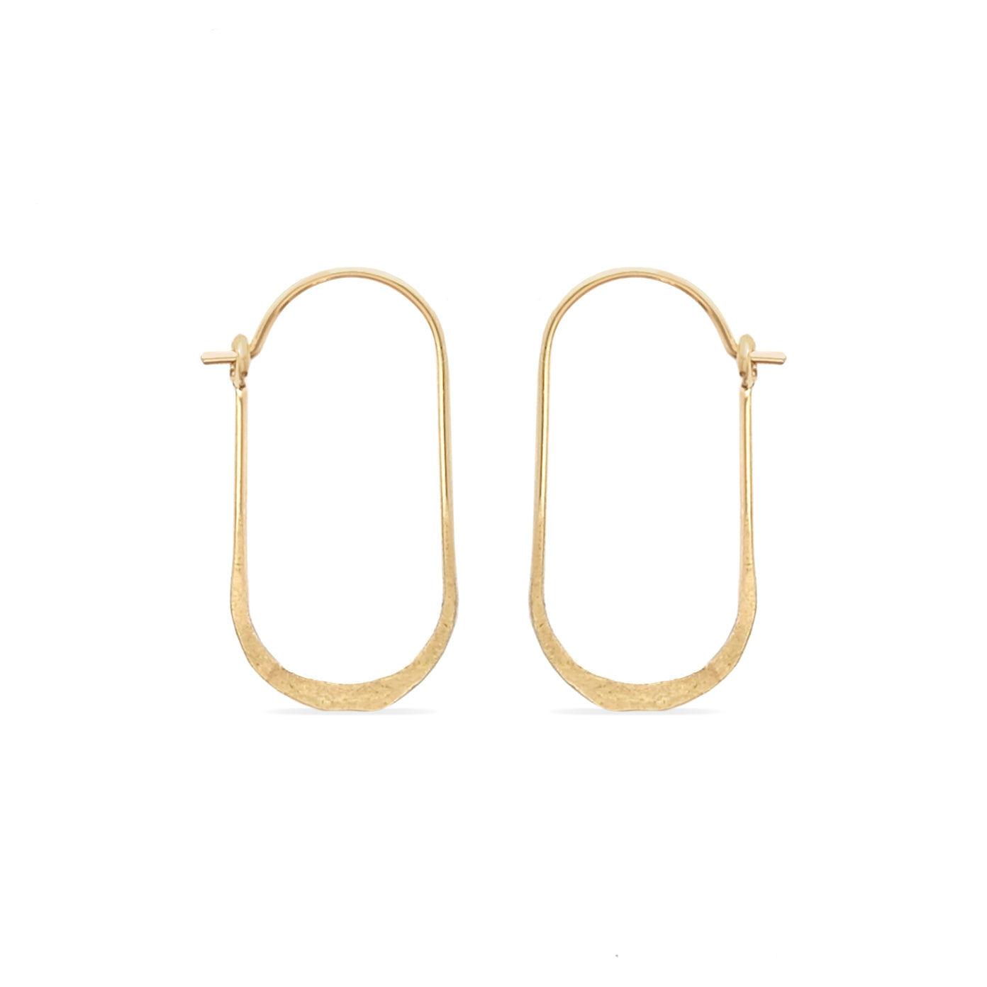 14K gold delicate oval hammered hoop earrings