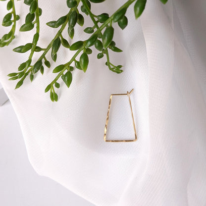 Gold delicate trapezoid triangle wire hoops