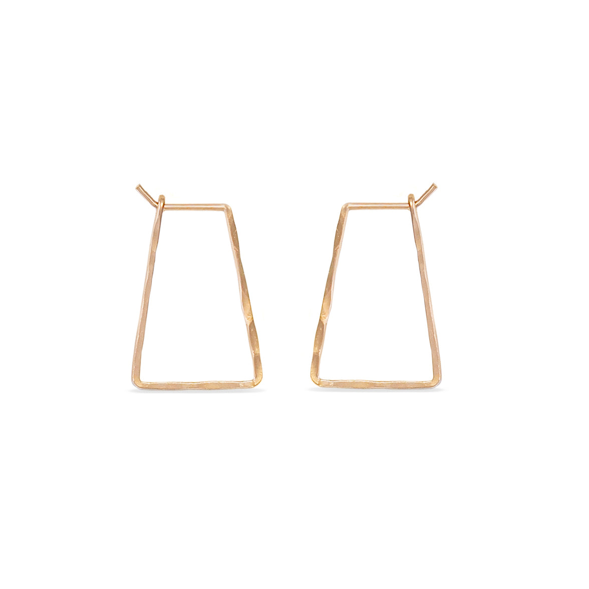 Rose gold hammered trapezoid hoop earrings