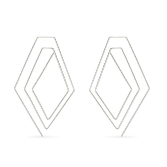 Spiral diamond triangle threader hoops in silver