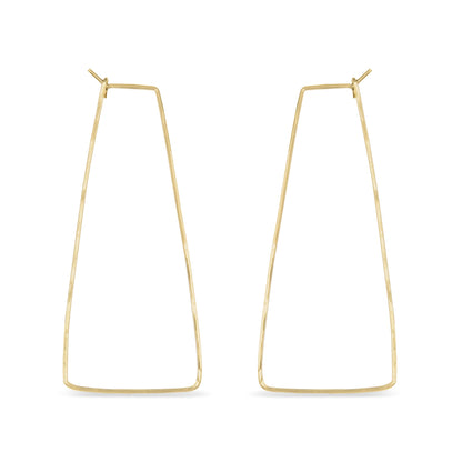Gold trapezoid delicate wire hoop earrings