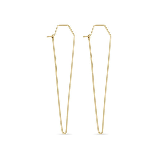 14K gold elongated dagger wire hoop earrings