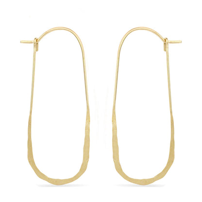 Elongated oval wire hoop earrings in gold