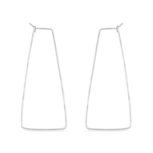 Long triangle wire hoop earrings in silver
