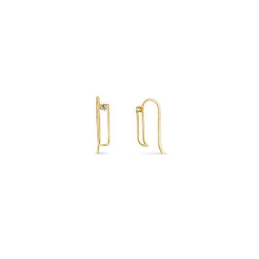 Tiny wire huggie hoop paper clip earrings with diamonds
