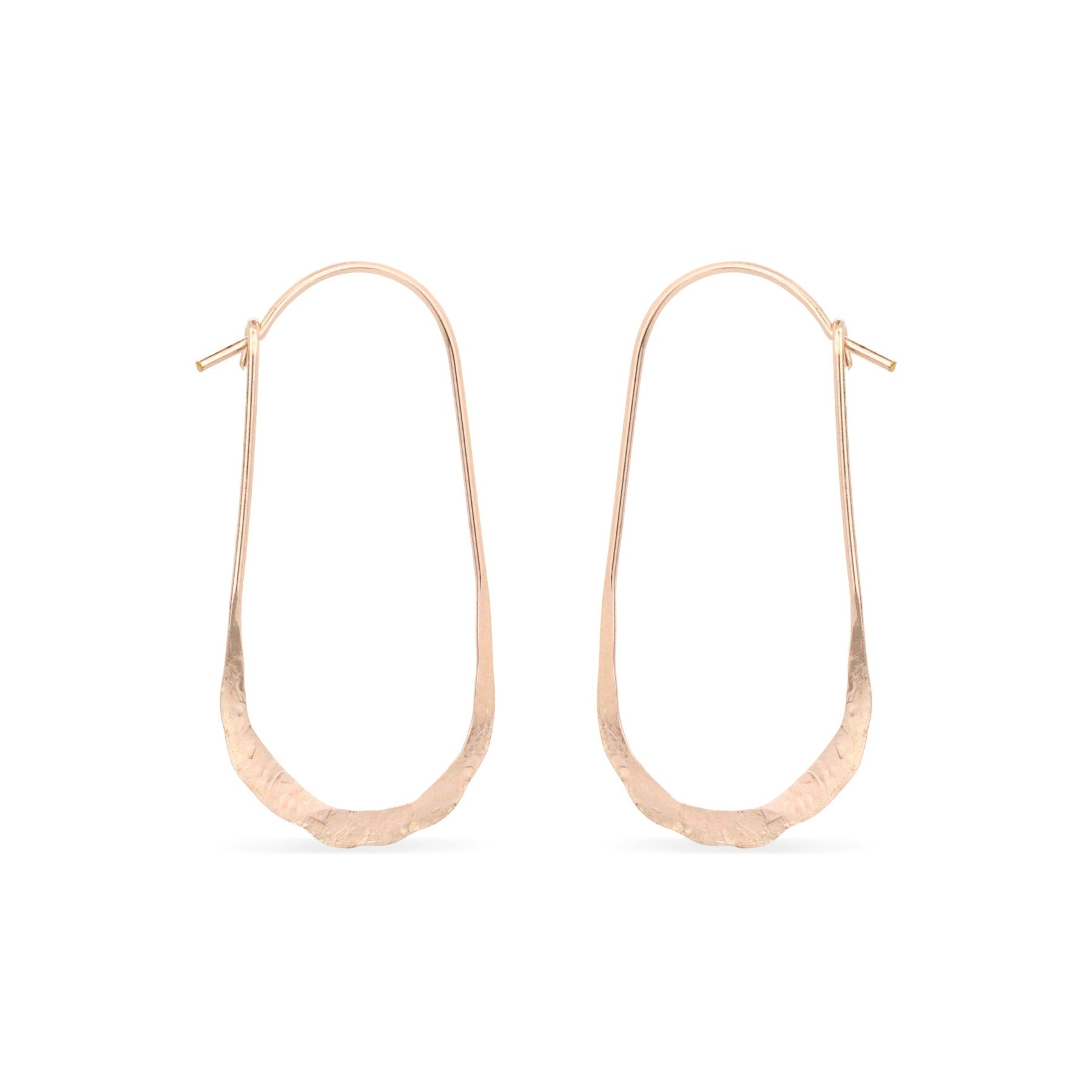 14K rose gold oval hammered hoop earrings