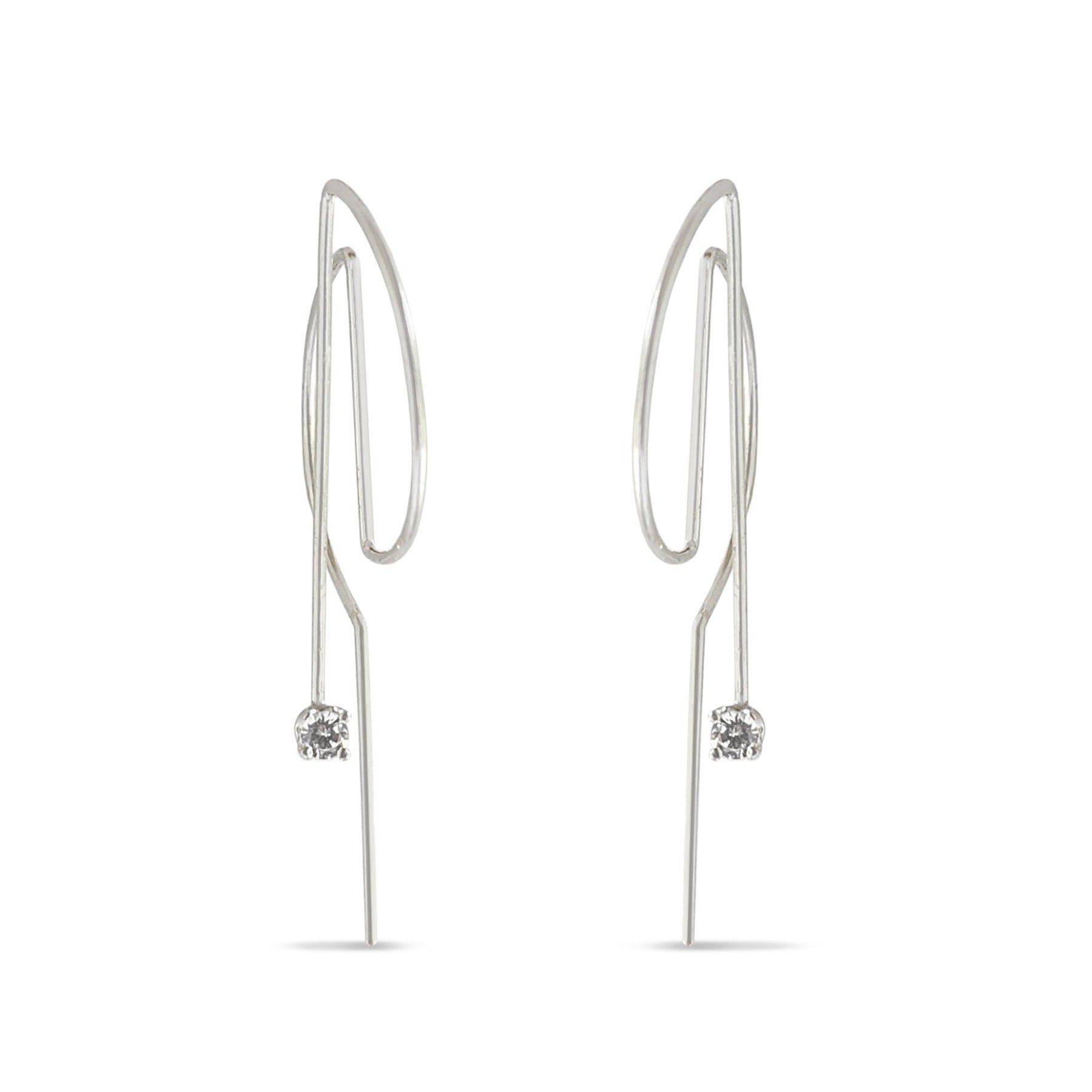 Silver wire D earrings with black diamonds and white moissanites