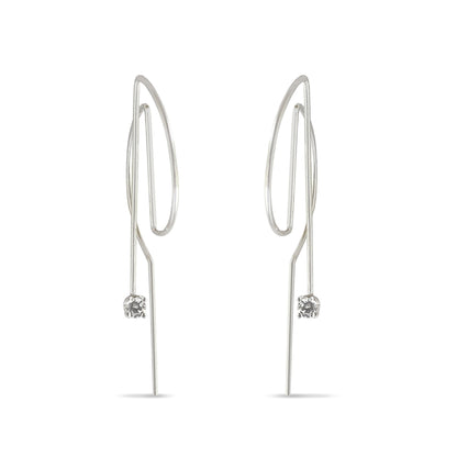 Silver wire D earrings with black diamonds and white moissanites