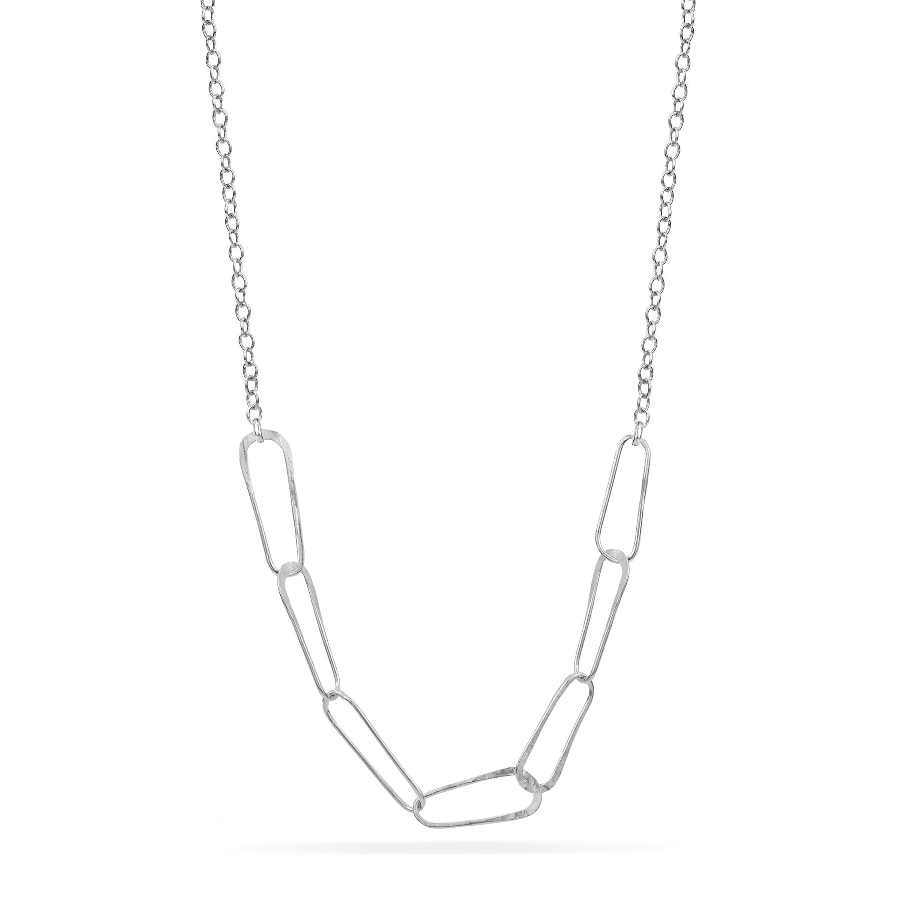 Seven paper clip link necklace in silver