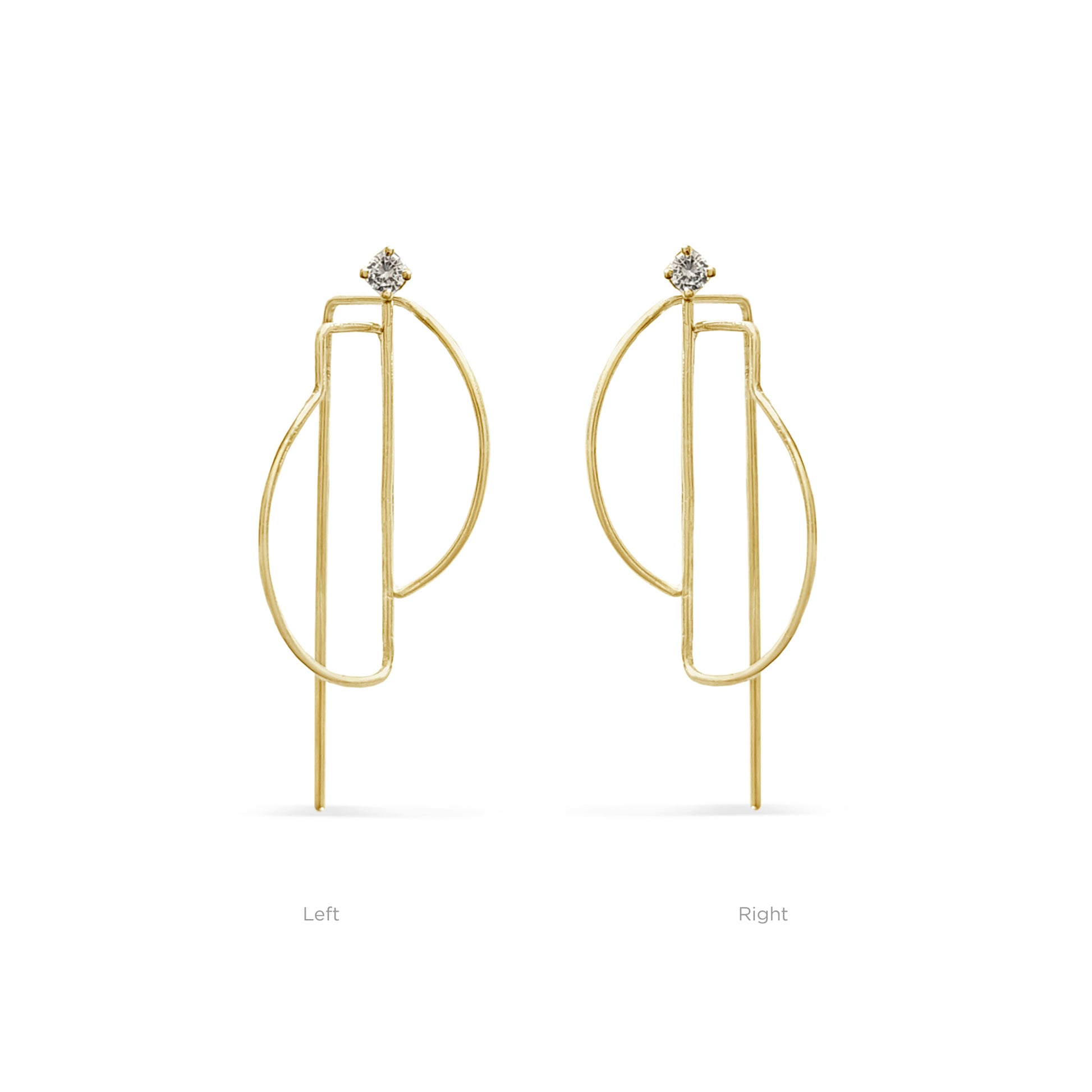 Gold geometric wire hoop earrings with black diamonds