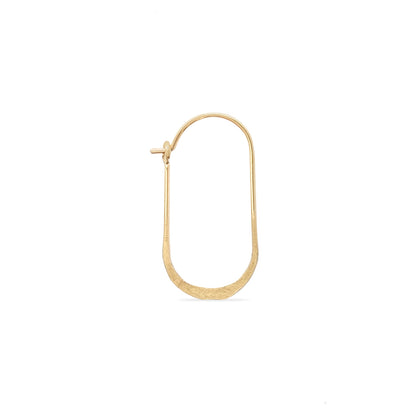 Single oval hammered wire hoop earring in 14K gold
