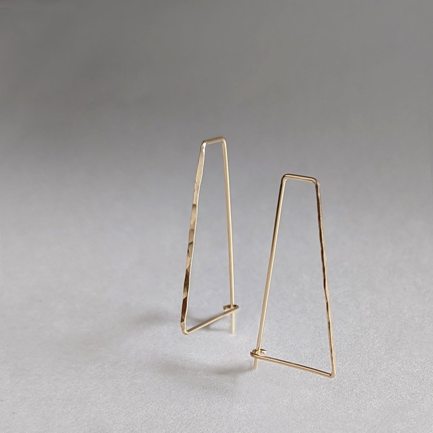 Gold hammered triangle threader hoop earrings