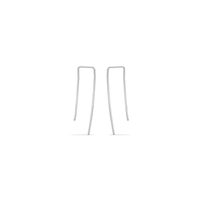 white gold oblong rectangle delicate wire hoop earrings