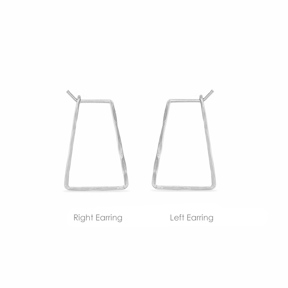 left and right silver trapezoid wire earrings