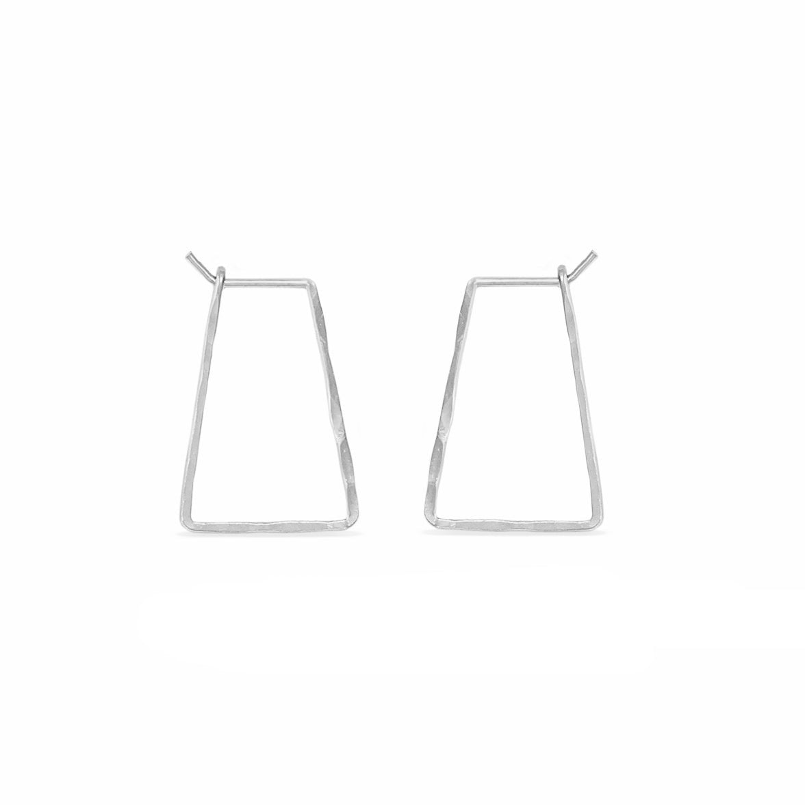 silver hammered trapezoid hoop earrings